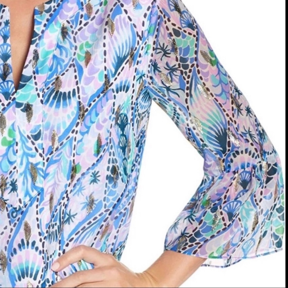 Lilly Pulitzer tails of the sea silk print top